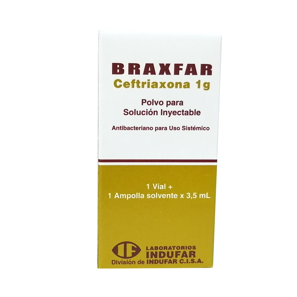 BRAXFAR - Polvo para solucion inyectable - 1 vial + 1 ampolla solvente x 3.5 mL via I.M. - 1 g