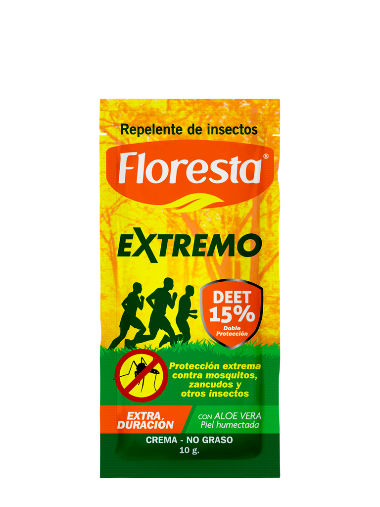 REPELENTE FLORESTA EXTREMO - Crema - NO GRASO EXTRA DURACION con ALOE VERA caja x 20 sachets - 10 mL