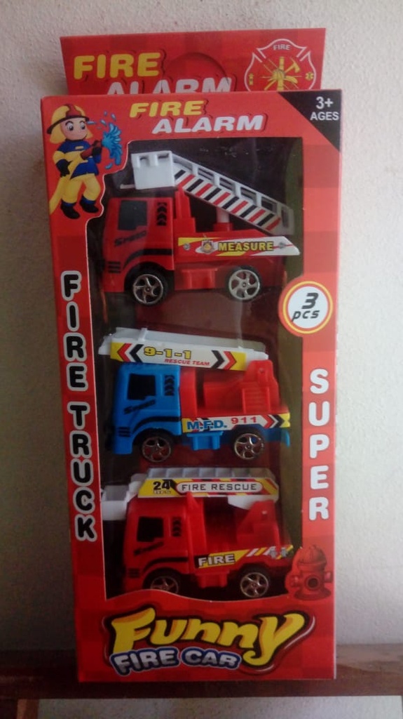 SET CARRITOS - Set de carritos de BOMBEROS - FUNNY FIRE CAR caja x 3