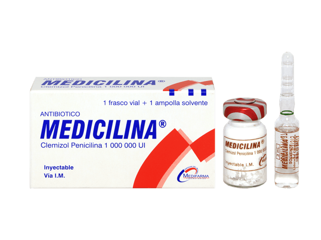 MEDICILINA - Polvo para suspension inyectable - 1 vial con sustancia seca + 1 ampolla con disolvente via I.M. - 1000 000 U.I.