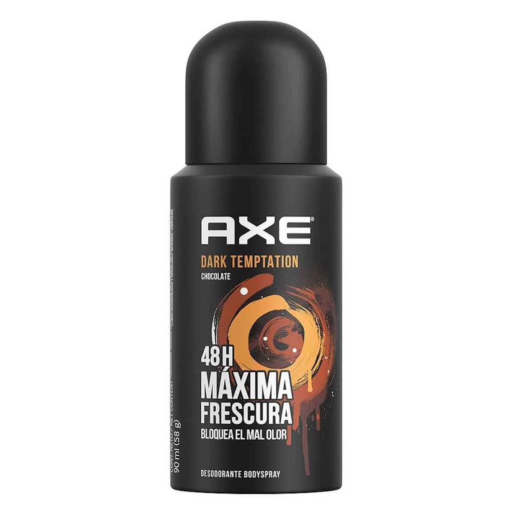 AXE - Desodorante corporal en spray DARK TEMPTATION CHOCOLATE 48H MAXIMA FRESCURA BLOQUE EL MAL OLOR x 58 g / 90 mL