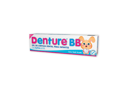 DENTURE BB - Gel de limpieza dental para infantes con XYLITOL 10% - sabor TUTTI FRUTTI / 0 - 3 ANOS x 30 g / 25 mL