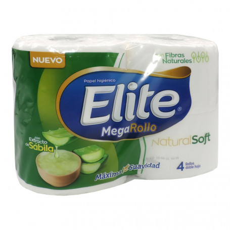 ELITE - Papel higienico MEGAROLLO con extracto de sabila NATURAL SOFT DOBLE HOJA - 36 metros x 4 ROLLOS