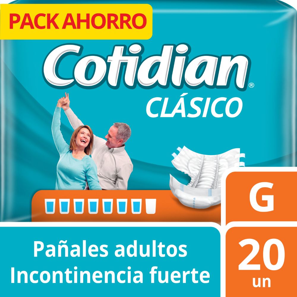 PACK AHORRO 20 PANALES COTIDIAN - Panales para adultos CLASICO FRESH CONTROL UNISEX (Paquete x 20 unidades) - Talla G