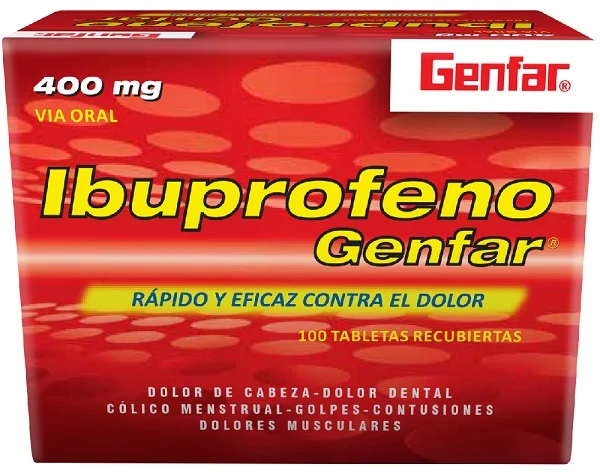 IBUPROFENO GENFAR - Tabletas recubiertas caja x 100 - 400 mg