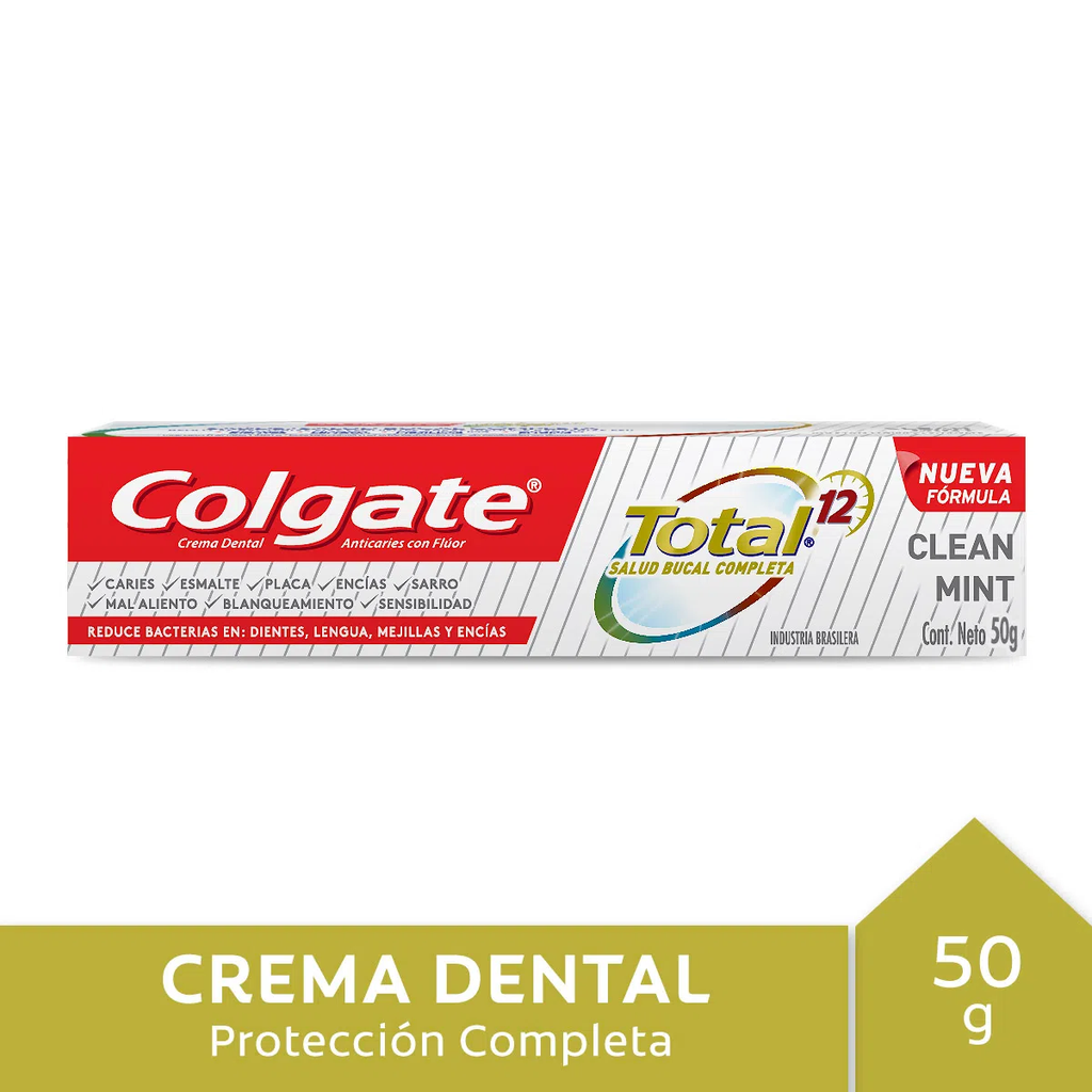 COLGATE TOTAL 12 - Crema dental Anticaries con fluor CLEAN MINT 38 mL - 50 g