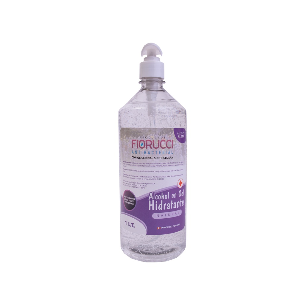 FIORUCCI - Alcohol en gel hidratante NATURAL - CON GLICERINA - SIN TRICLOSAN x 1000 mL