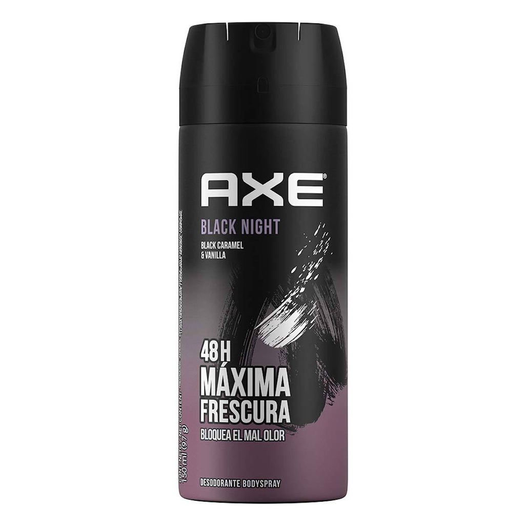 AXE - Aerosol antitranspirante BLACK NIGHT - BLACK CARAMEL &amp; VANILLA 48H MAXIMA FRESCURA BLOQUEA EL MAL OLOR x 97 g / 150 mL