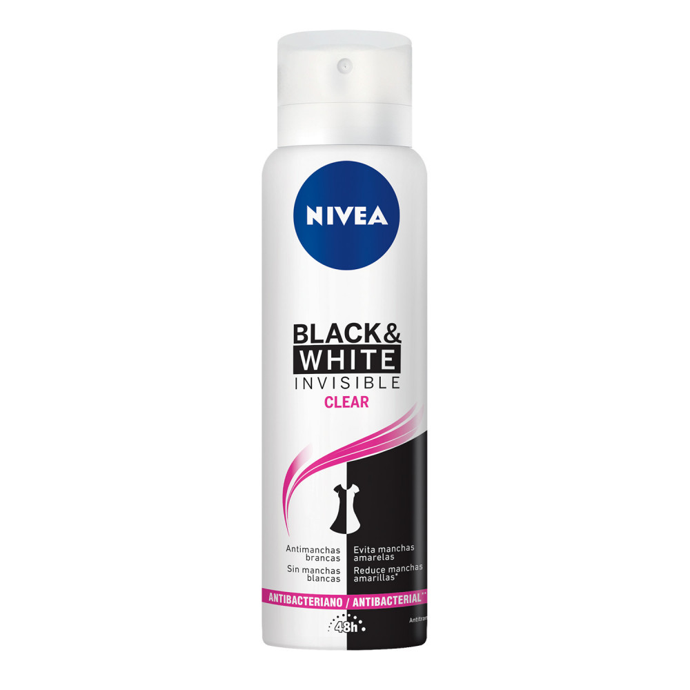 NIVEA - Aerosol antitranspirante BLACK &amp; WHITE INVISIBLE CLEAR X5 ANTI 48h - 48h x 89 g / 150 mL