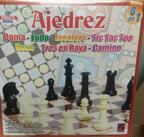 AJEDREZ 8 EN 1 - Juego didactico 8 en 1 - DAMA - LUDO - TIC TAC TOE - ESCALERA - KONO - TRES EN RAYA