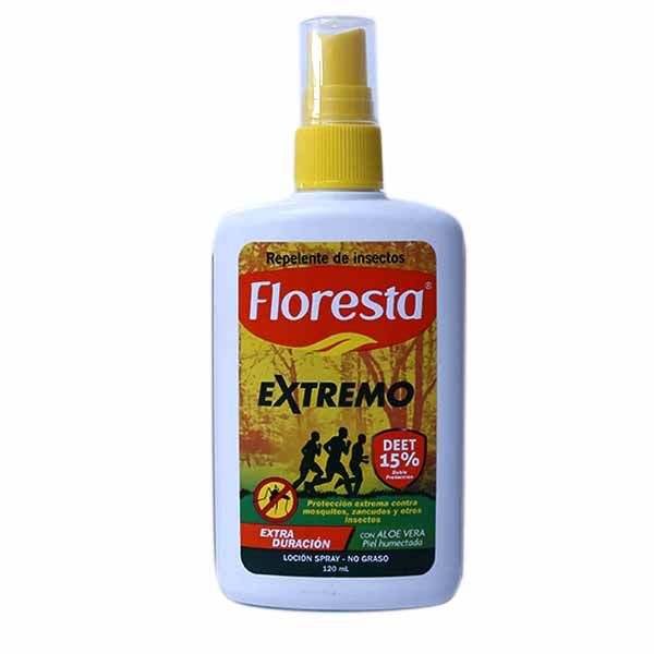 REPELENTE FLORESTA EXTREMO - Locion spray - NO GRASO EXTRA DURACION CON ALOE VERA - PIEL HUMECTADA - DEET 15% x 120 mL