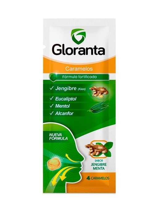 GLORANTA - Caramelos para chupar - SABOR JENGIBRE - MENTA x 4