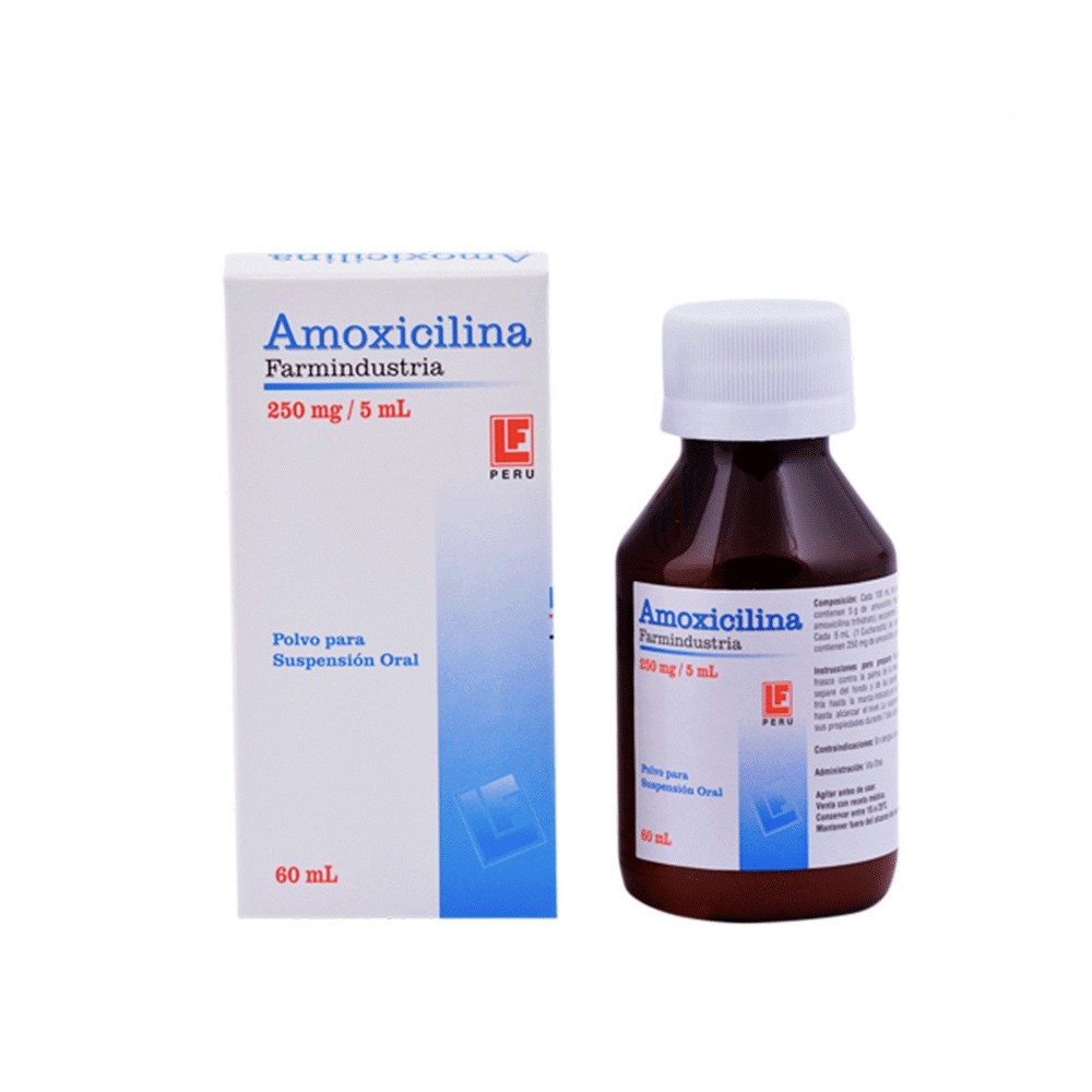 AMOXICILINA FARMINDUSTRIA - Polvo para suspension oral x 60 mL - 250 mg / 5 mL