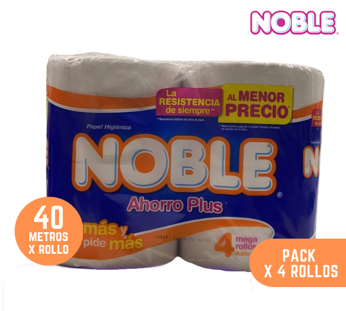 NOBLE AHORRO PLUS - Papel higienico DOBLE HOJA 40 metros x 4 ROLLOS