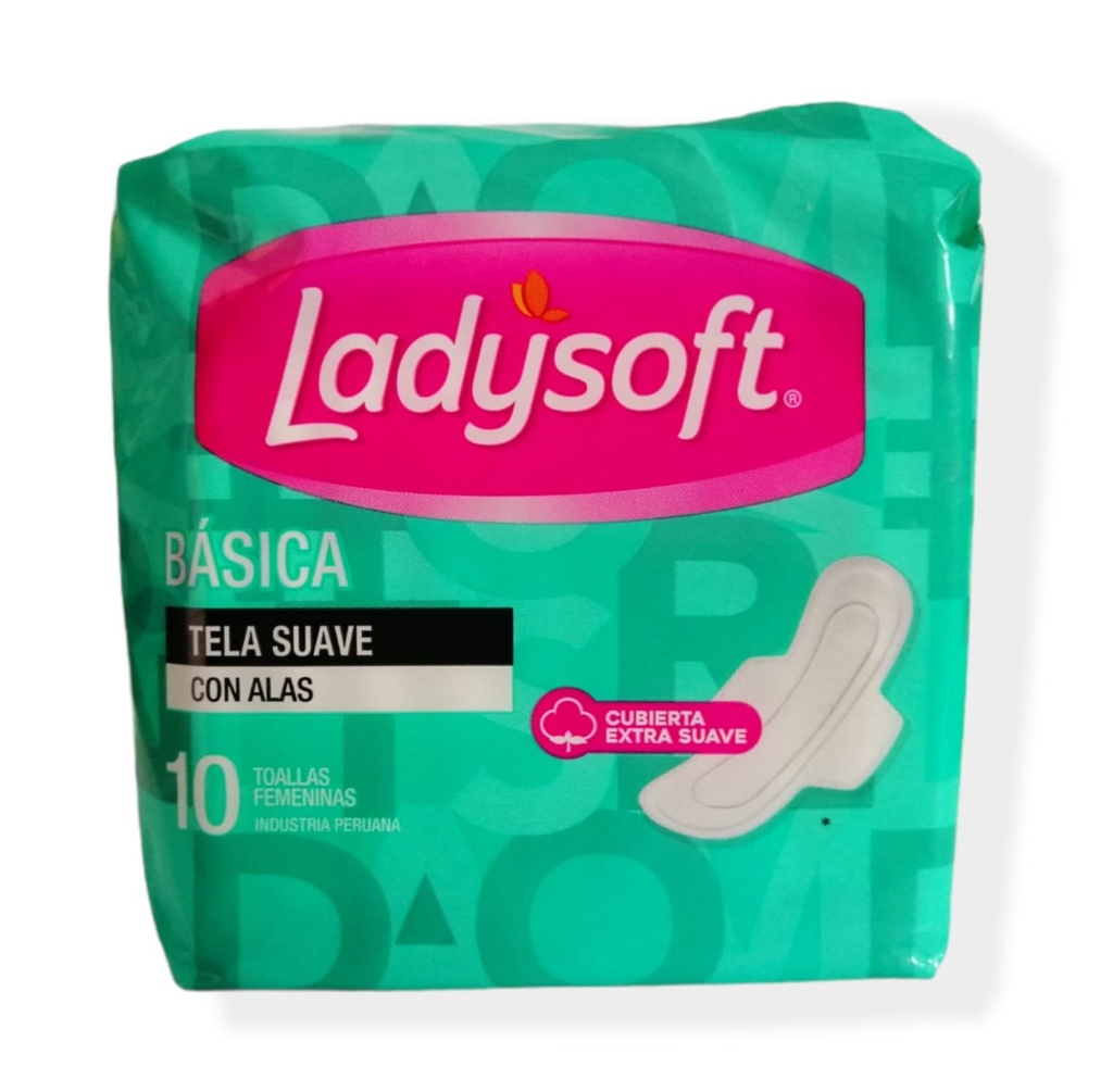 LADYSOFT - Toallas femeninas LADYSOFT - BASICA - TELA SUAVE CON ALAS x 10 unidades