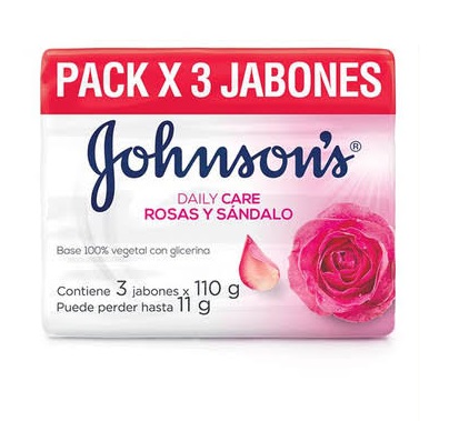 PACK X3 JABONES JOHNSONS - Jabon base 100% vegetal con glicerina - DAILY CARE / ROSAS Y SANDALO x 110 g