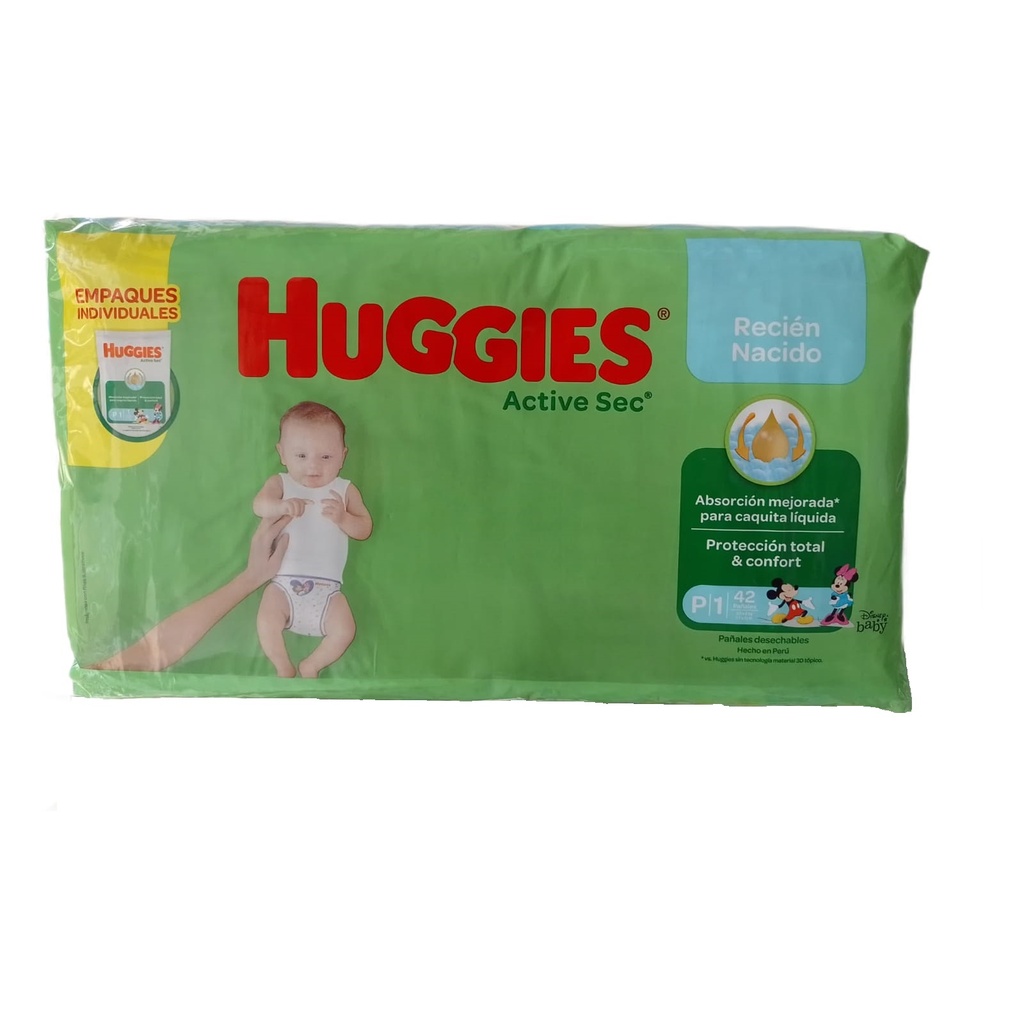 PANALES HUGGIES RECIEN NACIDO - Panales desechables ACTIVE SEC - RECIEN NACIDO / 3.5 a 6 kg P|1 - Paquete x 42 pañales