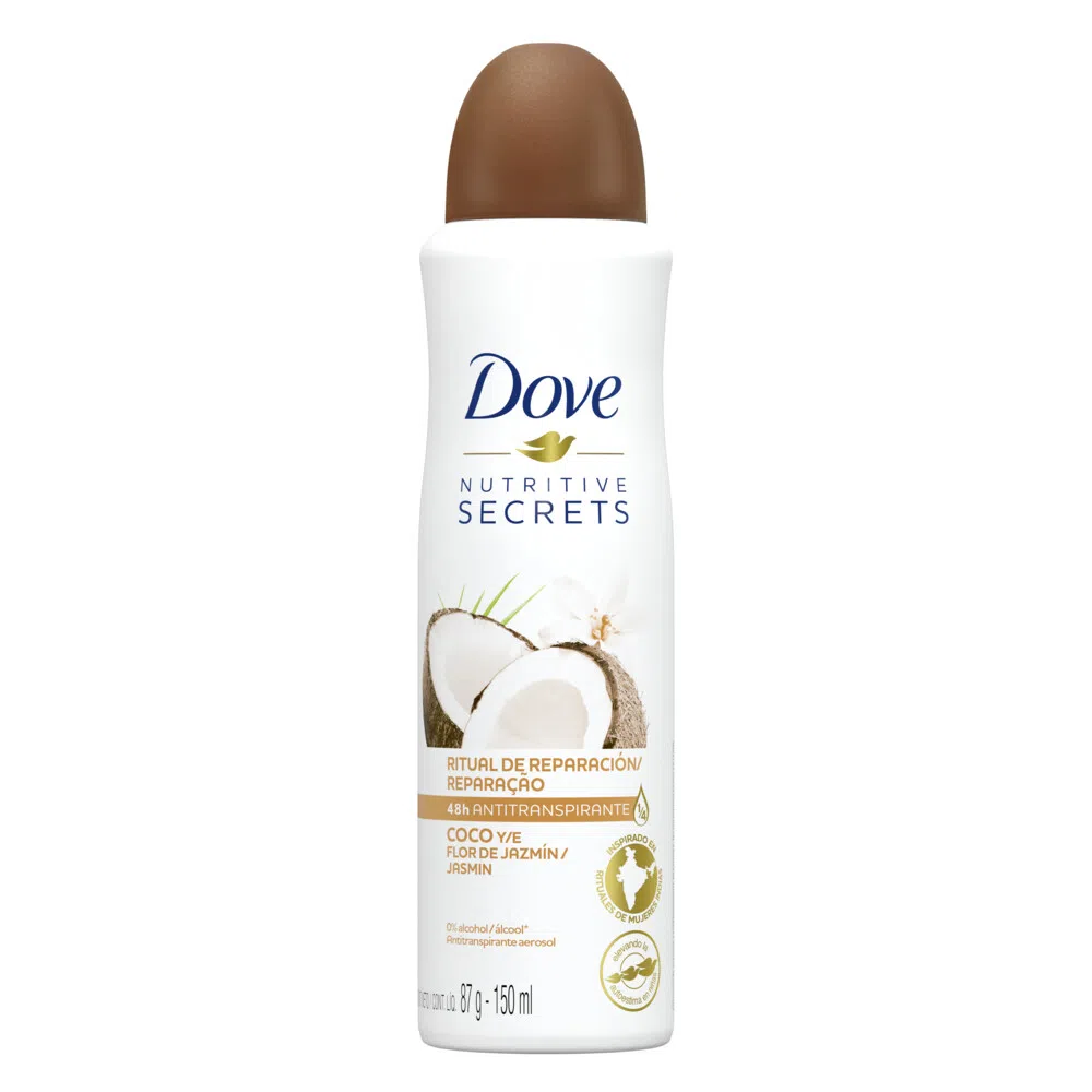 DOVE NUTRITIVE SECRETS - Aerosol antitranspirante - 1/4 CREMA HUMECTANTE 48H - RITUAL DE REPARACION - COCO / FLOR DE JAZMIN x 89 g / 150 mL