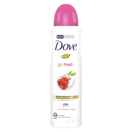 DOVE GO FRESH - Aerosol antitranspirante - 1/4 CREMA HUMECTANTE 48H - CON OLEO PROTECTOR - AROMA DE GRANADA Y VERBENA x 87 g / 150 mL