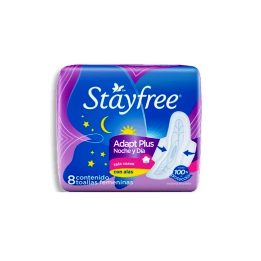 STAYFREE - Toallas femeninas STAYFREE - ADAPT PLUS - NOCHE Y DIA - TELA SUAVE con alas x 8