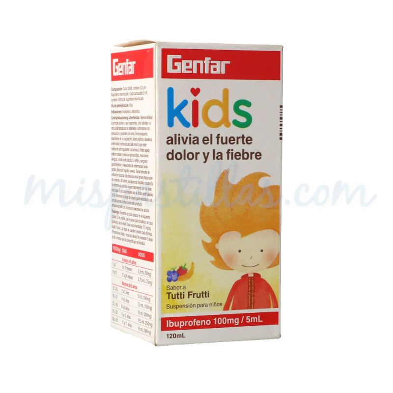 IBUPROFENO GENFAR KIDS - Suspension oral PEDIATRICA SABOR A TUTTI FRUTTI x 120 mL - 100 mg / 5 mL