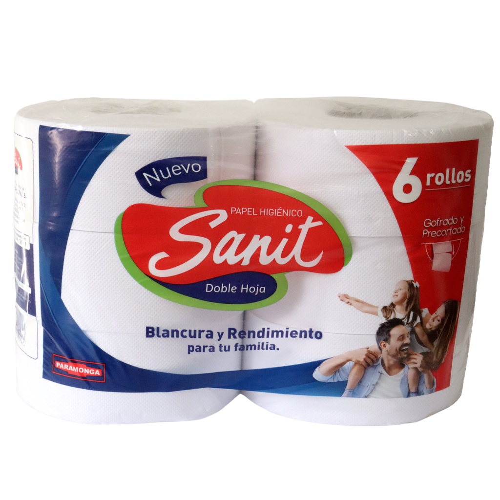 SANIT - Papel higienico DOBLE HOJA DUO x 6 ROLLOS