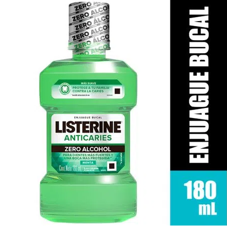 LISTERINE ANTICARIES / ZERO ALCOHOL - Enjuague Bucal ANTICARIES / ZERO ALCOHOL - MENTA x 180 mL