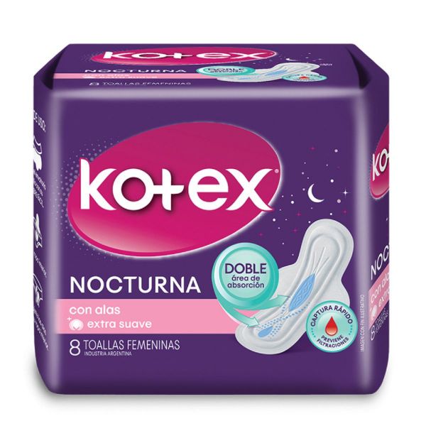 KOTEX - Toallas femeninas KOTEX - NOCTURNA - EXTRA PROTECCION x 8 unidades (copiar)