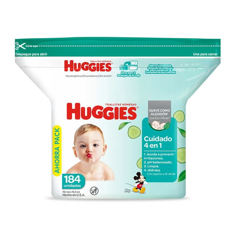 HUGGIES - Toallitas humedas CUIDADO 4 EN 1 - SUAVE COMO ALGODON CON ECO-FIBRAS x 184 unidades