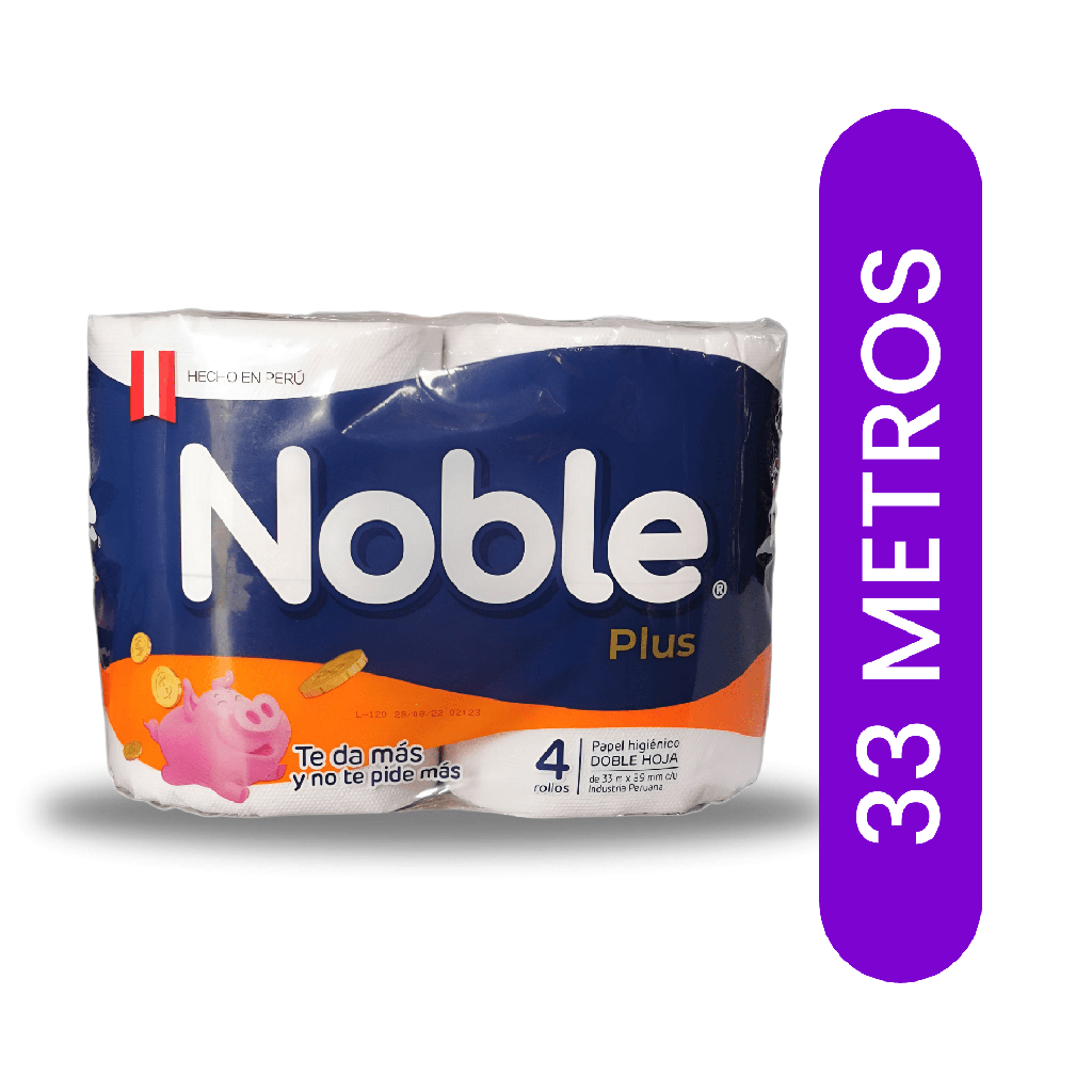 NOBLE PLUS - Papel higienico DOBLE HOJA 33 metros x 4 ROLLOS