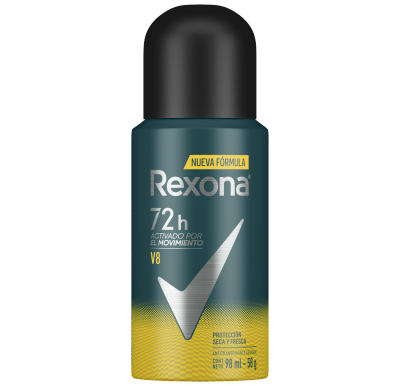 REXONA - Aerosol antitranspirante ACTIVADO POR EL MOVIMIENTO - V8 72 h x 58 g / 98 mL