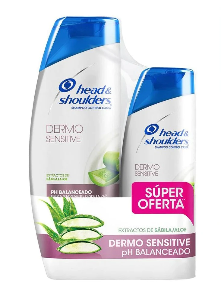 SUPER OFERTA SHAMPOOS H&amp;S - Shampoo Control Caspa 2 en 1 DERMO SENSITIVE - pH BALANCEADO x 375 mL + 180 mL