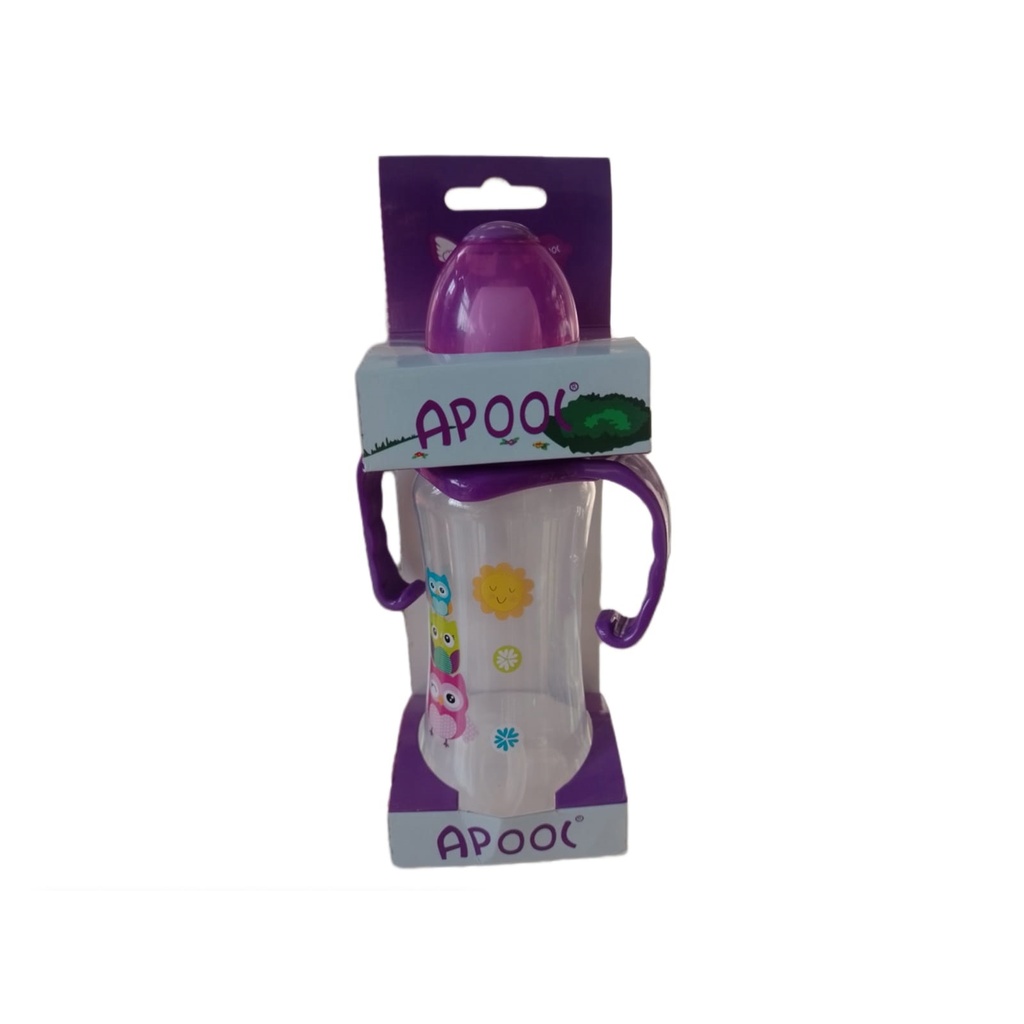 APOOL - Biberon decorado con asas - VARIEDAD MODELOS - CON TETINA SILICONA - 240 mL / 8 oz