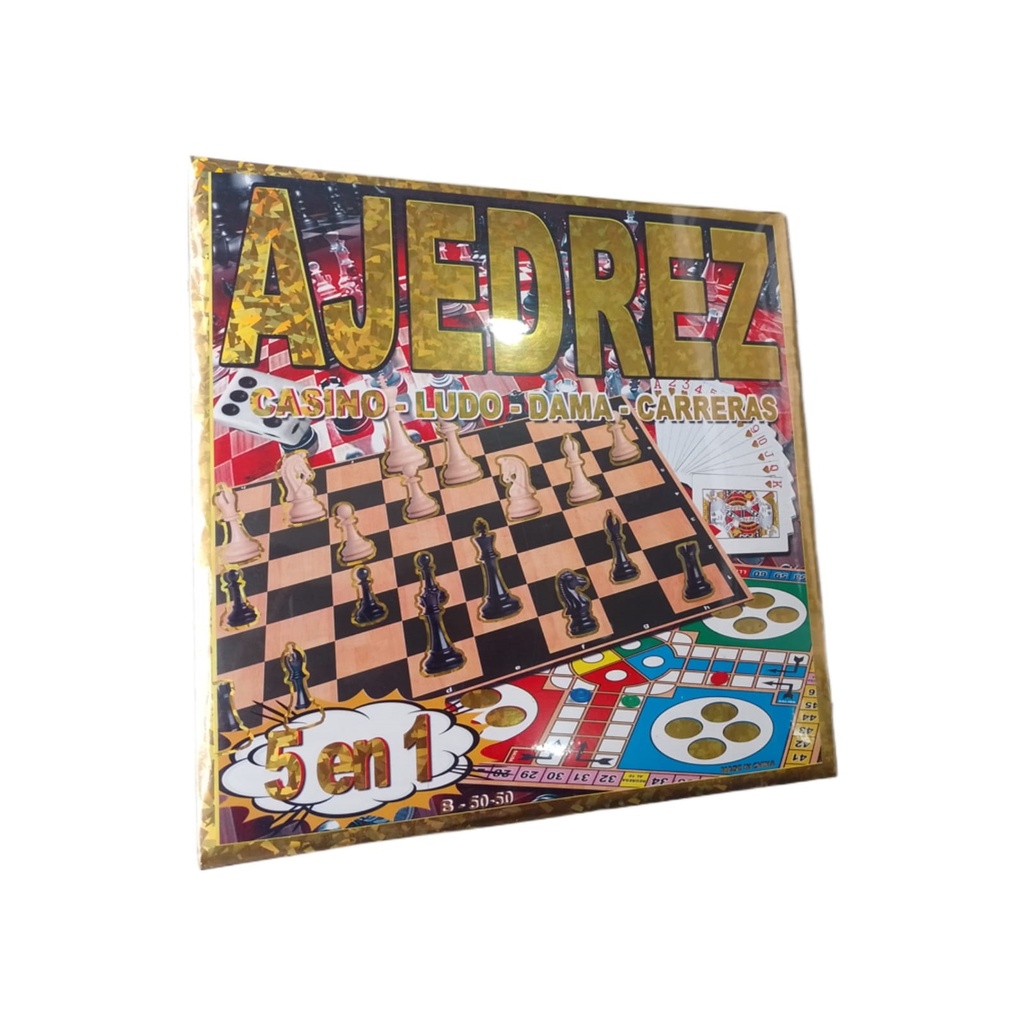 AJEDREZ - Juego didactico AJEDREZ - LETRAS DORADAS - 5 en 1 - CASINO - LUDO - DAMA - CARRERAS