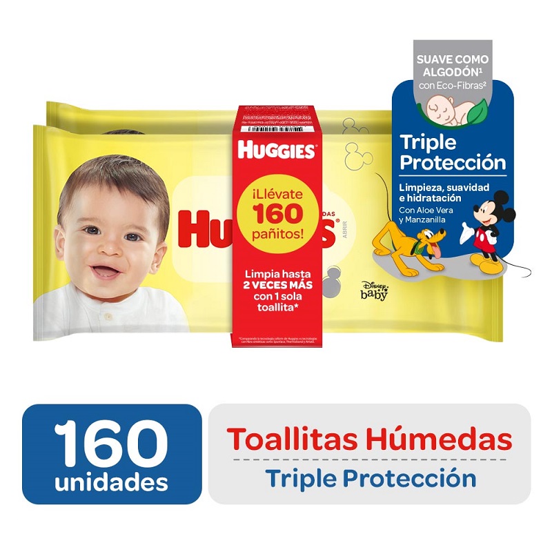 HUGGIES TRIPLE PROTECCION - Toallitas humedas CONTIENE ALOE VERA Y MANZANILLA x 80 (copiar)