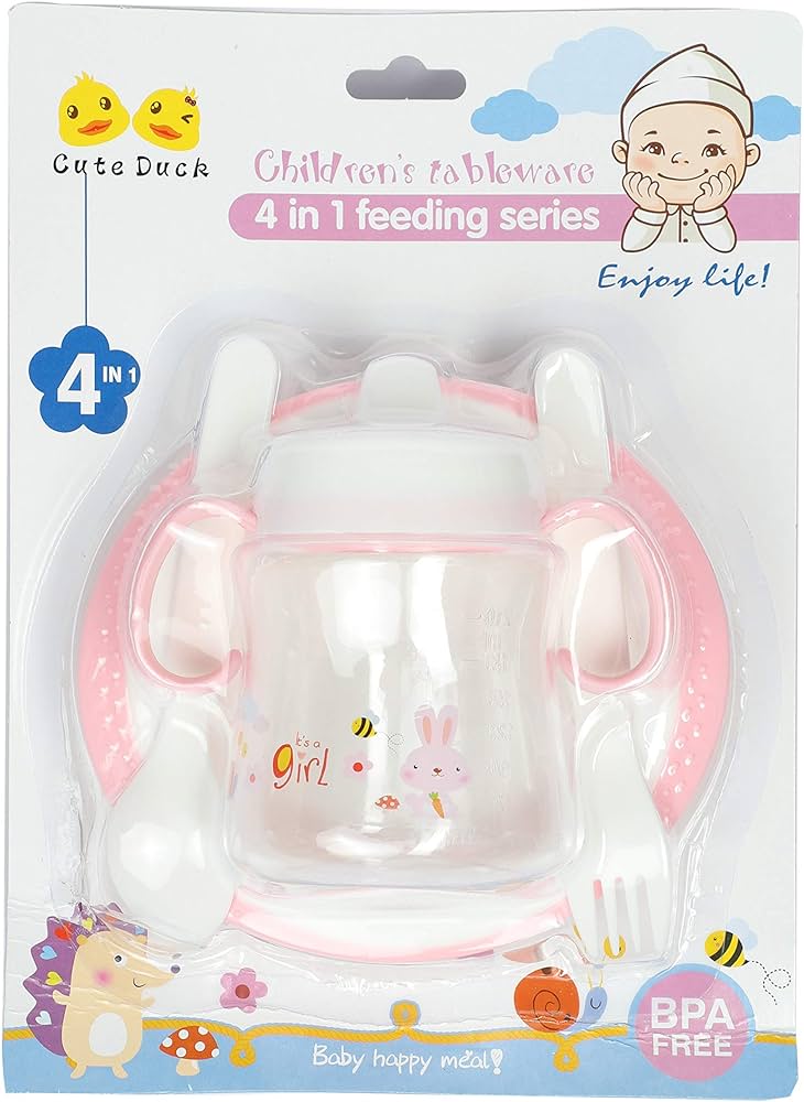 CHILDRENS TABLEWARE - Set de comida para bebe - CUBIERTOS + PLATO + BIBERON en mica