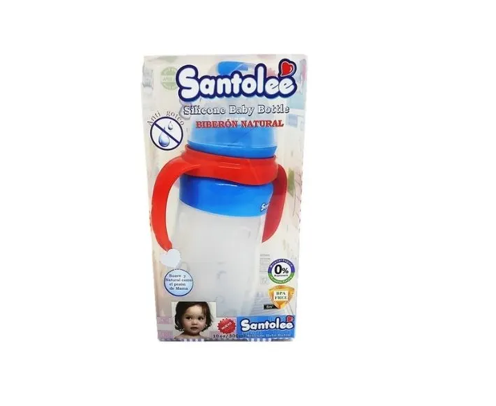 SANTOLEE - Biberon de alimentacion decorado con asas - ST-20 - CON TETINA ANTICOLICA - 3m+ - 15 oz / 420 mL (copiar)