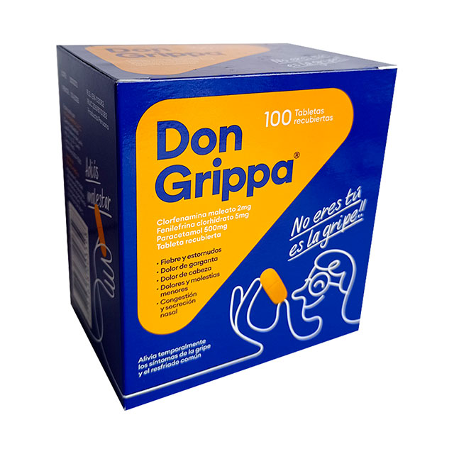 DON GRIPPA - Tabletas recubiertas caja x 100 - 500 mg + 5 mg + 2 mg