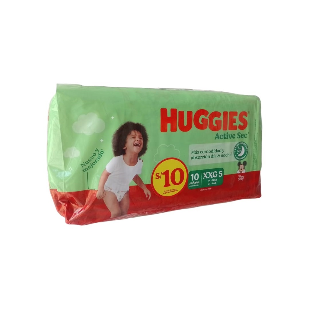 HUGGIES - Pañales HUGGIES Active Sec XXG - 14 - 20 Kg - PAQUETE x 10 pañales