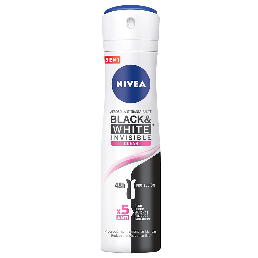 NIVEA - Aerosol antitranspirante BLACK &amp; WHITE INVISIBLE CLEAR X5 ANTI 48h - 48h x 89 g / 150 mL (copiar)