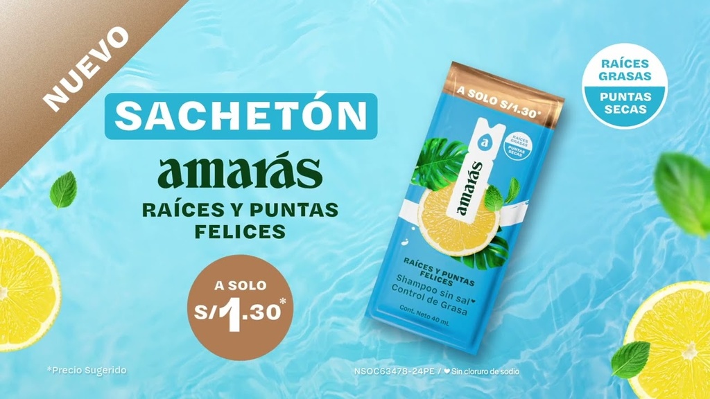 AMARAS - Shampoo sin sal control de Grasa - RAICES Y PUNTAS FELICES x 40 mL