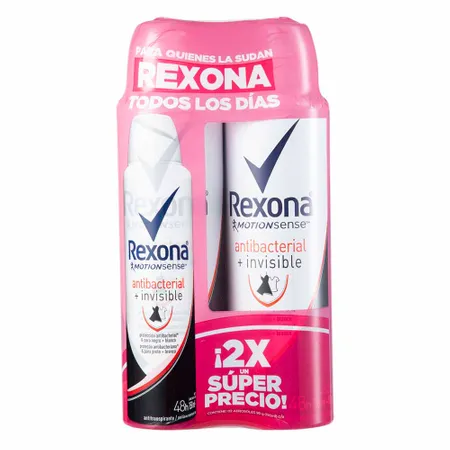 2X SUPER PRECIO REXONA - Aerosol antitranspirante MOTION SENSE - ANTIBACTERIAL + INVISIBLE 48 HRS x 90 g / 150 mL x 2 unidades