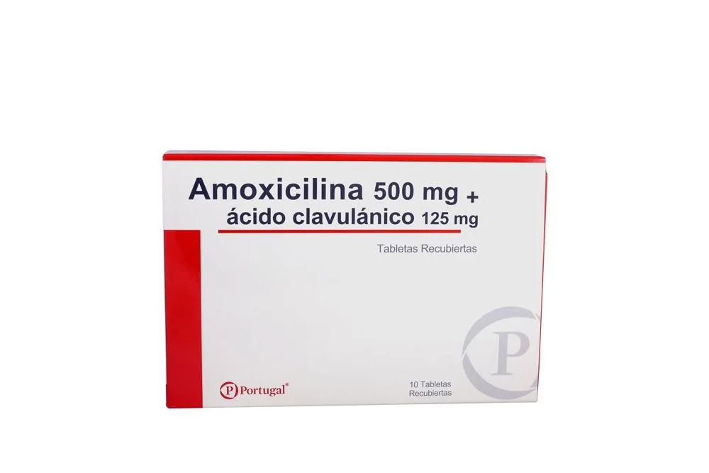 AMOXICILINA + ACIDO CLAVULANICO PORTUGAL - Tabletas recubiertas caja x 10 - 500 mg + 125 mg