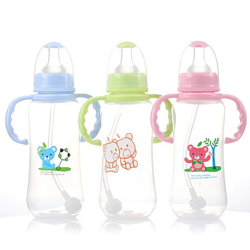 APPLE - Biberon decorado con asas - HEALTHY TATY - CON TETINA SILICONA - 240 mL / 8 oz