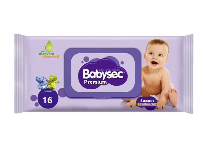 BABYSEC PREMIUM - Toallitas humedas desechables CON ALOE VERA Y VITAMINAS E x 16 unidades