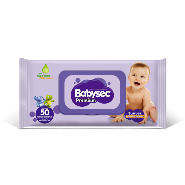 BABYSEC PREMIUM - Toallitas humedas desechables CON ALOE VERA Y VITAMINAS E x 50