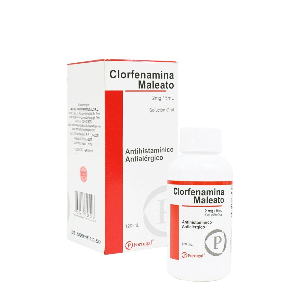 CLORFENAMINA MALEATO PORTUGAL - Solucion oral x 120 mL - 2 mg / 5 mL