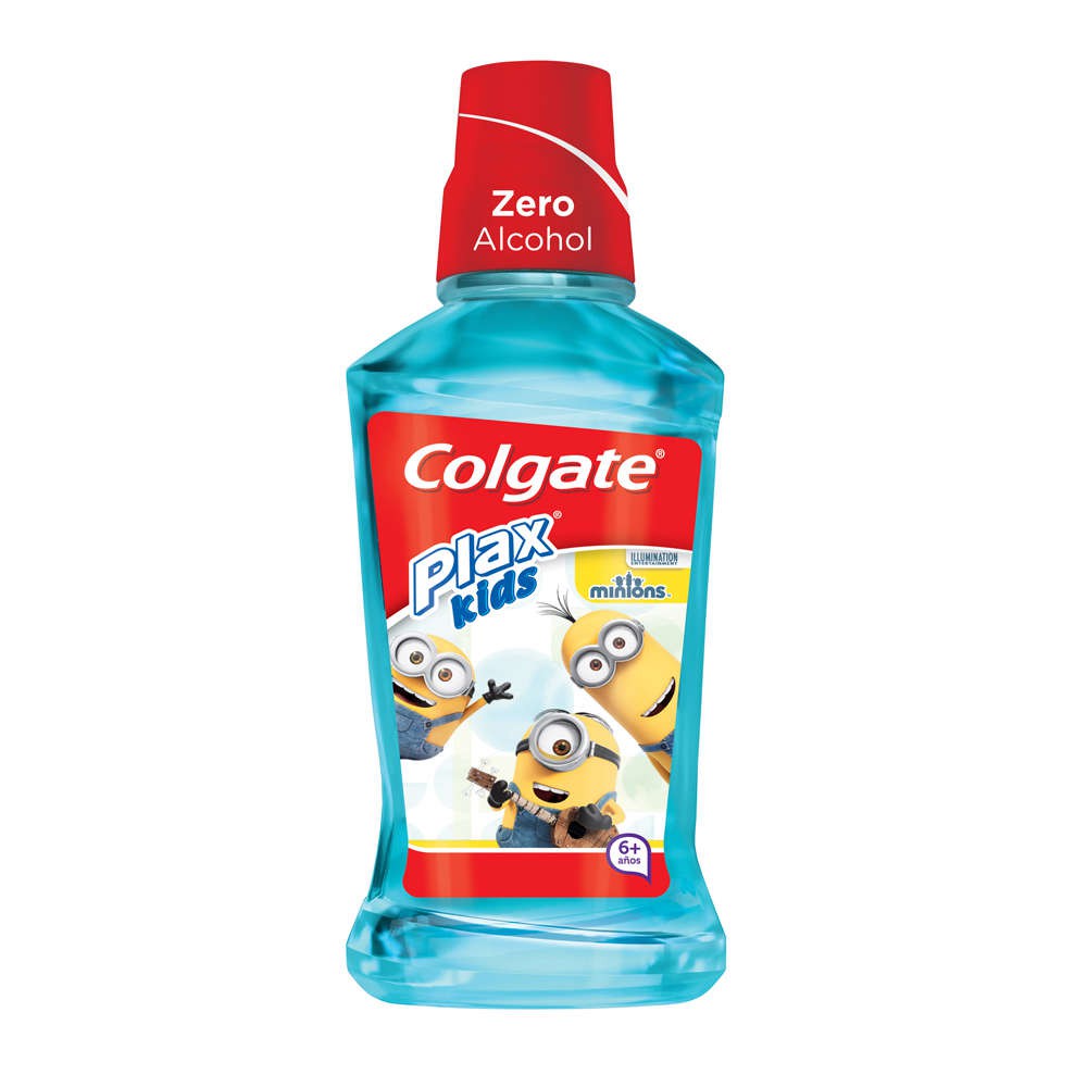 COLGATE PLAX KIDS - Enjuague bucal ZERO ALCOHOL - MINIONS - ninos 6+ sabor TUTTI FRUTTI x 250 mL