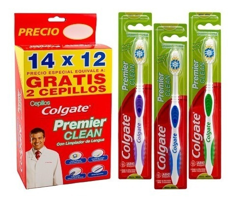 COLGATE PREMIER CLEAN - Cepillo dental COLGATE con limpiador de lengua variedad de colores