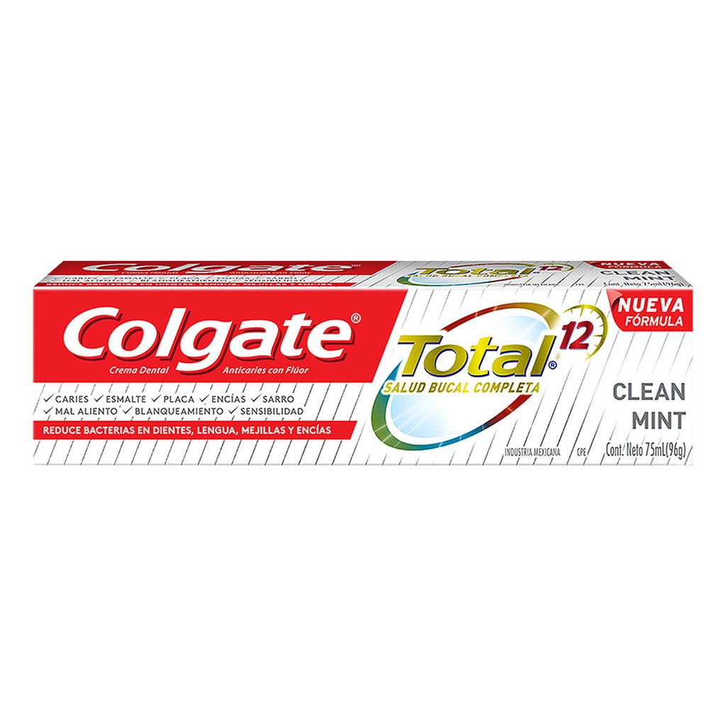 COLGATE TOTAL 12 - Crema dental Anticaries con fluor CLEAN MINT 75 mL - 96 g